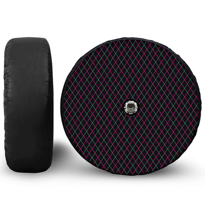 Black Pink And Blue Argyle Pattern Print Tire Cover With Camera Hole