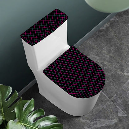 Black Pink And Blue Argyle Pattern Print Toilet Lid And Tank Cover Set