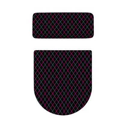 Black Pink And Blue Argyle Pattern Print Toilet Lid And Tank Cover Set