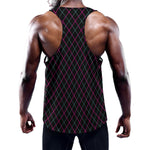 Black Pink And Blue Argyle Pattern Print Training Tank Top