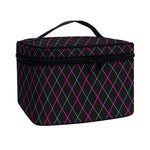 Black Pink And Blue Argyle Pattern Print Travel Makeup Bag