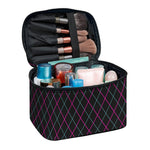 Black Pink And Blue Argyle Pattern Print Travel Makeup Bag