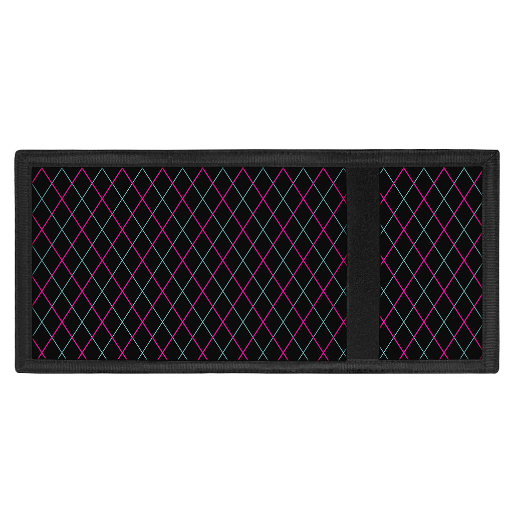 Black Pink And Blue Argyle Pattern Print Trifold Wallet