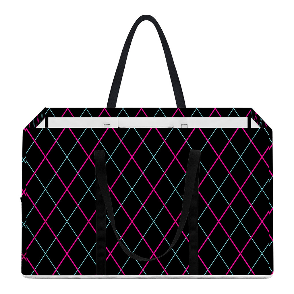 Black Pink And Blue Argyle Pattern Print Utility Tote Bag