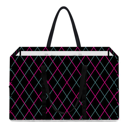 Black Pink And Blue Argyle Pattern Print Utility Tote Bag