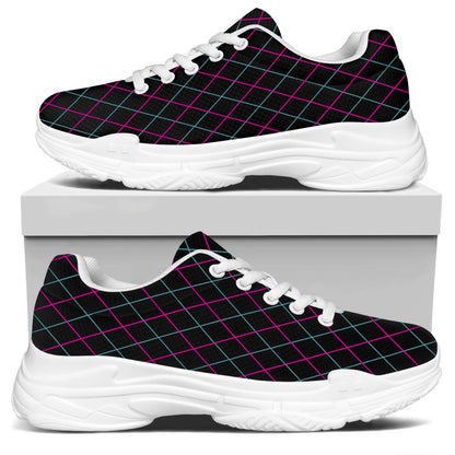 Black Pink And Blue Argyle Pattern Print White Chunky Shoes