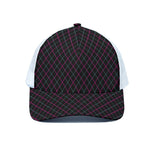 Black Pink And Blue Argyle Pattern Print White Mesh Trucker Cap