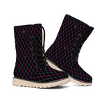 Black Pink And Blue Argyle Pattern Print Winter Boots
