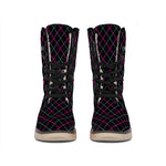 Black Pink And Blue Argyle Pattern Print Winter Boots