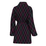 Black Pink And Blue Argyle Pattern Print Women's Bathrobe