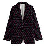 Black Pink And Blue Argyle Pattern Print Women's Blazer