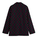 Black Pink And Blue Argyle Pattern Print Women's Blazer