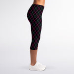 Black Pink And Blue Argyle Pattern Print Women's Capri Leggings