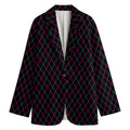 Black Pink And Blue Argyle Pattern Print Women's Cotton Blazer