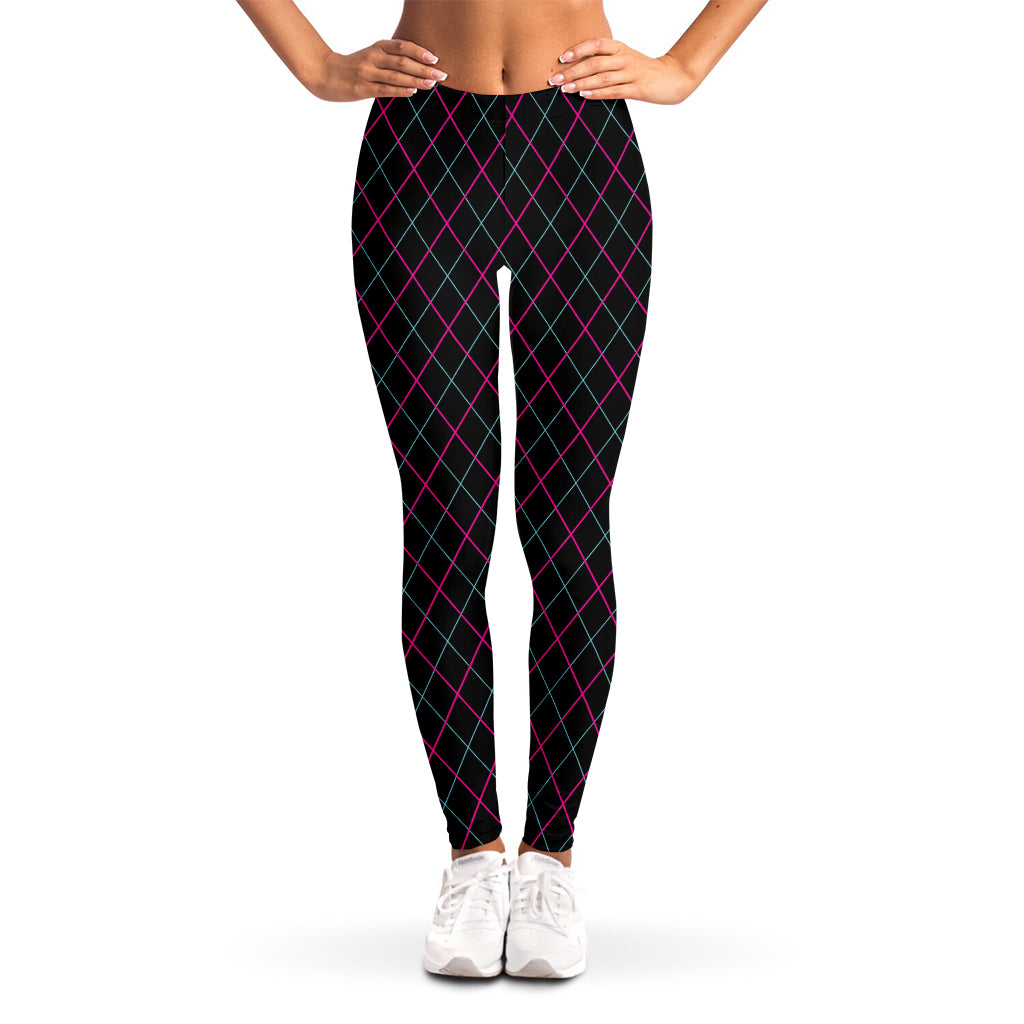 Black Pink And Blue Argyle Pattern Print Women's Leggings