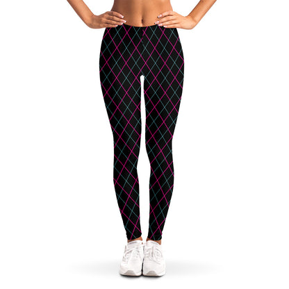 Black Pink And Blue Argyle Pattern Print Women's Leggings