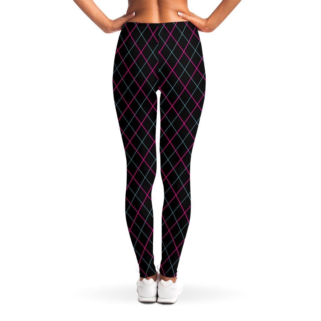 Black Pink And Blue Argyle Pattern Print Women's Leggings