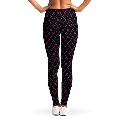 Black Pink And Blue Argyle Pattern Print Women's Leggings