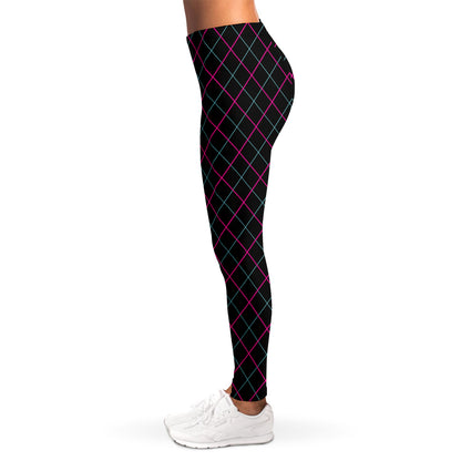 Black Pink And Blue Argyle Pattern Print Women's Leggings