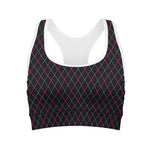 Black Pink And Blue Argyle Pattern Print Women's Sports Bra