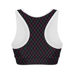 Black Pink And Blue Argyle Pattern Print Women's Sports Bra
