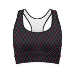 Black Pink And Blue Argyle Pattern Print Women's Sports Bra