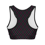 Black Pink And Blue Argyle Pattern Print Women's Sports Bra