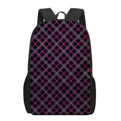 Black Pink And Blue Tartan Pattern Print 17 Inch Backpack
