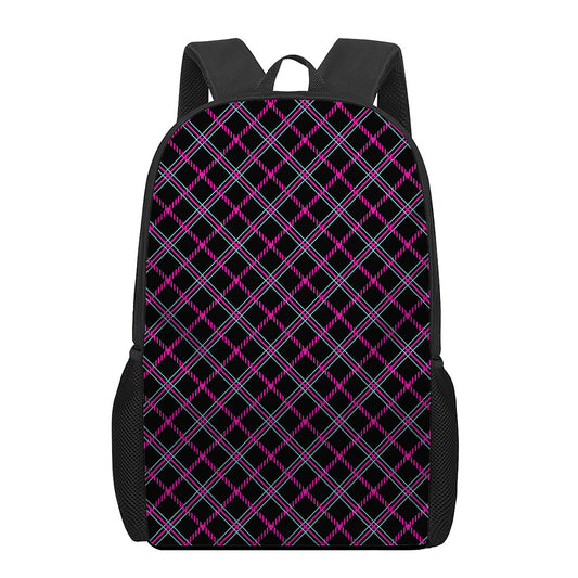 Black Pink And Blue Tartan Pattern Print 17 Inch Backpack