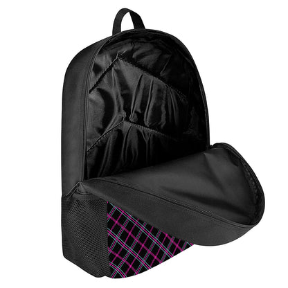Black Pink And Blue Tartan Pattern Print 17 Inch Backpack