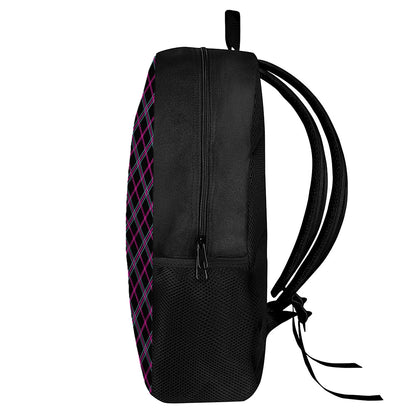 Black Pink And Blue Tartan Pattern Print 17 Inch Backpack