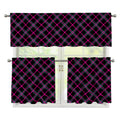 Black Pink And Blue Tartan Pattern Print 3 Piece Kitchen Curtains