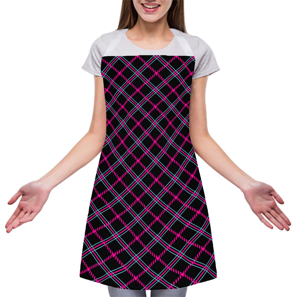 Black Pink And Blue Tartan Pattern Print Adjustable Apron