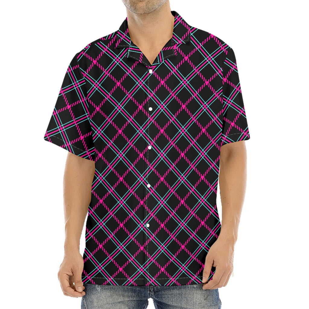 Black Pink And Blue Tartan Pattern Print Aloha Shirt