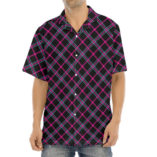 Black Pink And Blue Tartan Pattern Print Aloha Shirt