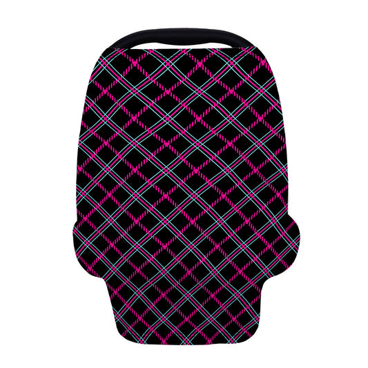 Black Pink And Blue Tartan Pattern Print Baby Seat Cover