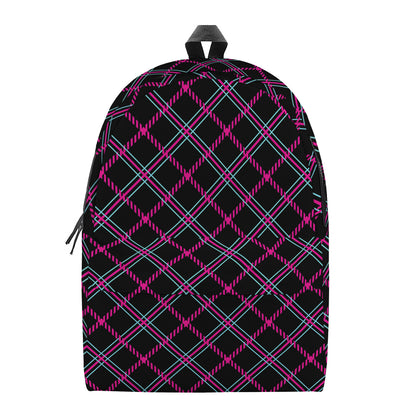 Black Pink And Blue Tartan Pattern Print Backpack