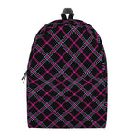 Black Pink And Blue Tartan Pattern Print Backpack