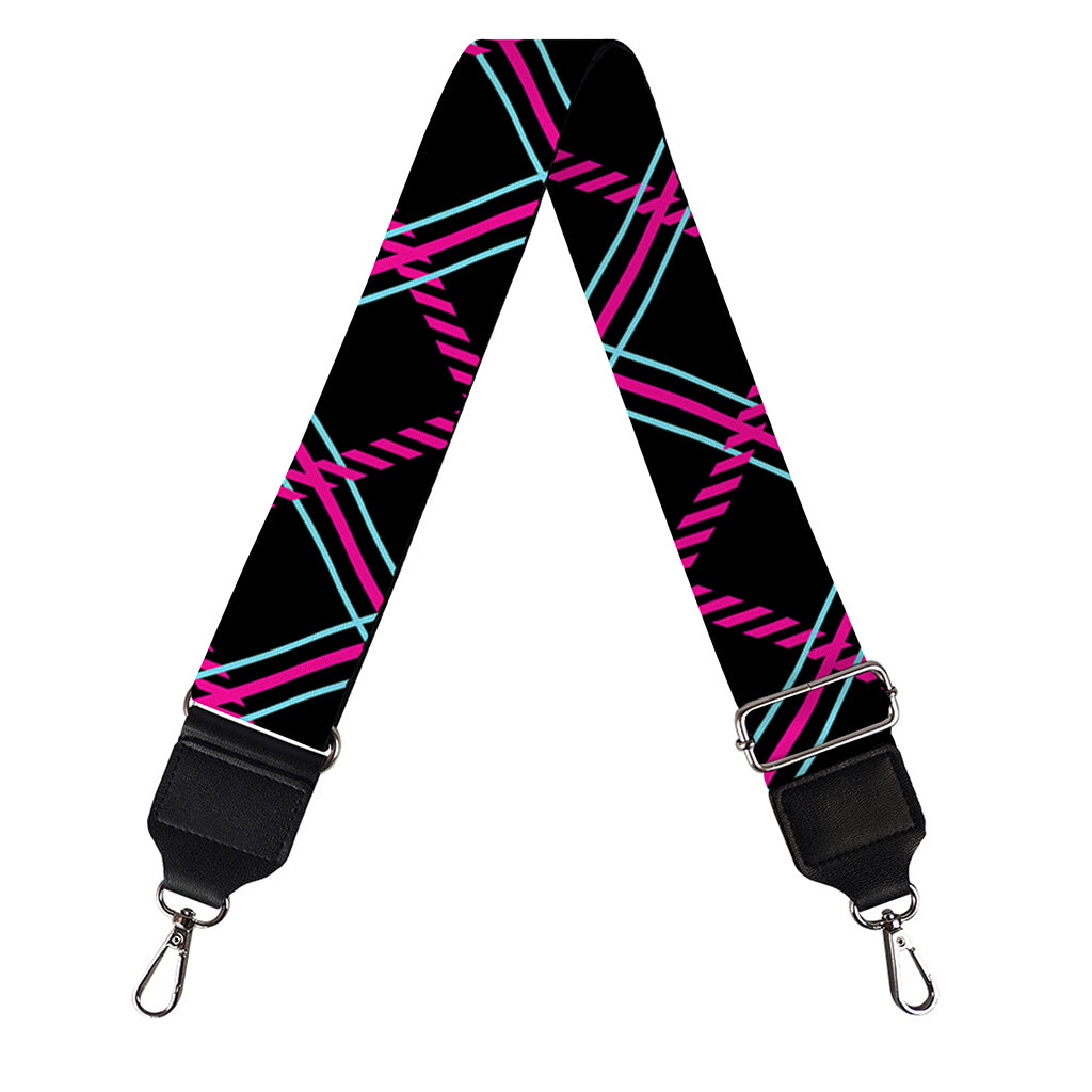 Black Pink And Blue Tartan Pattern Print Bag Strap