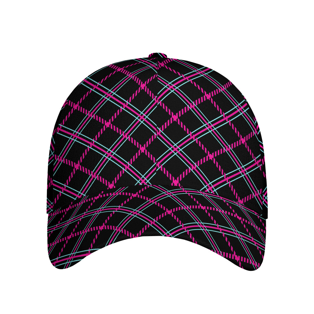 Black Pink And Blue Tartan Pattern Print Baseball Cap