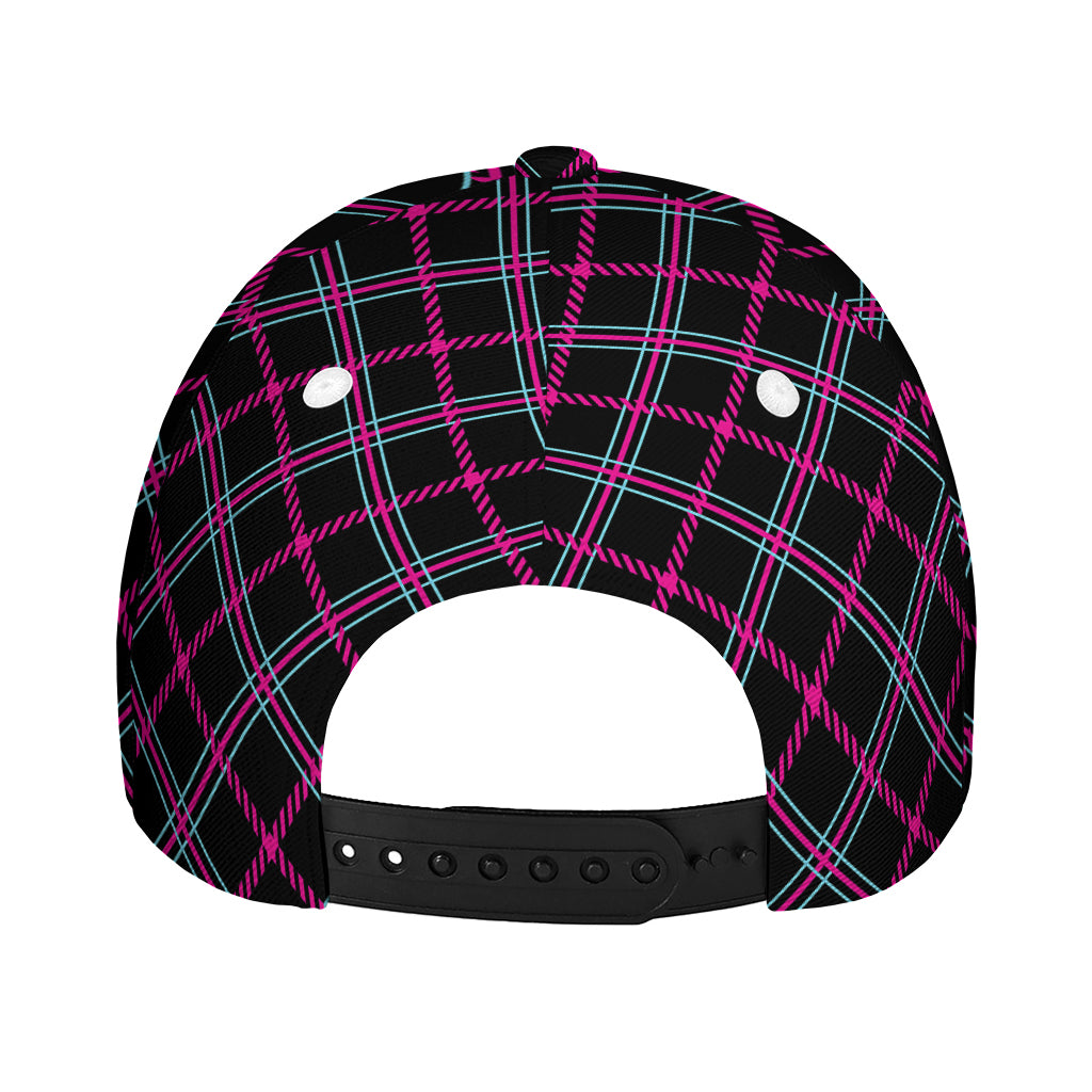 Black Pink And Blue Tartan Pattern Print Baseball Cap
