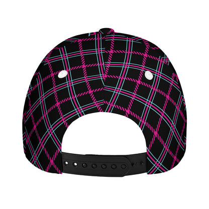 Black Pink And Blue Tartan Pattern Print Baseball Cap