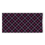 Black Pink And Blue Tartan Pattern Print Beach Towel