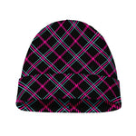 Black Pink And Blue Tartan Pattern Print Beanie