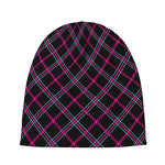 Black Pink And Blue Tartan Pattern Print Beanie