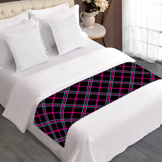 Black Pink And Blue Tartan Pattern Print Bed Runner