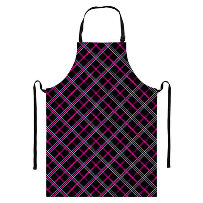 Black Pink And Blue Tartan Pattern Print Bib Apron With Pocket