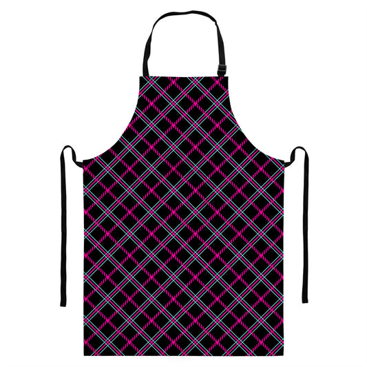 Black Pink And Blue Tartan Pattern Print Bib Apron With Pocket