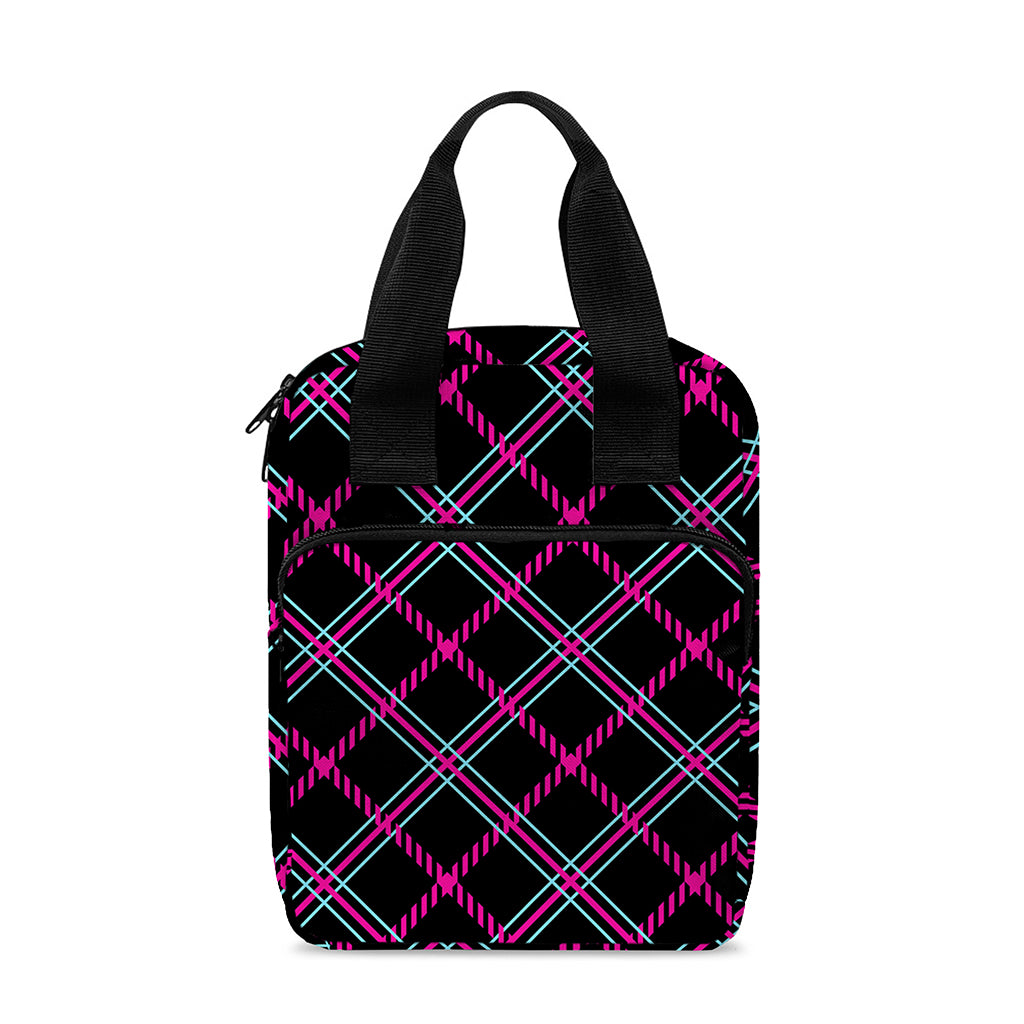 Black Pink And Blue Tartan Pattern Print Bible Tote Bag