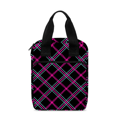 Black Pink And Blue Tartan Pattern Print Bible Tote Bag